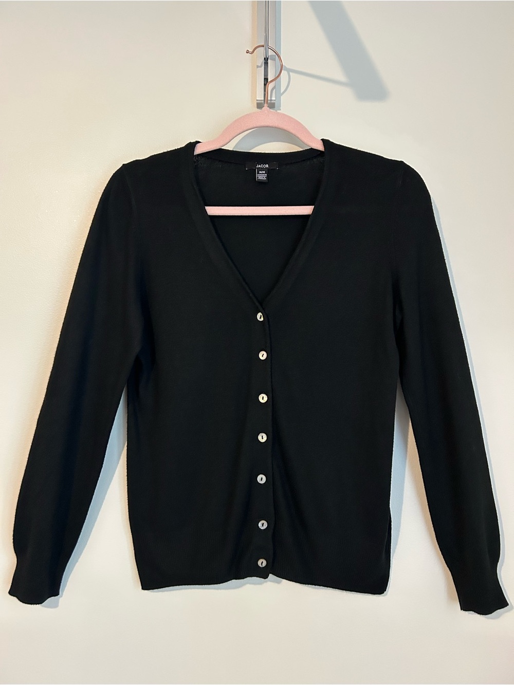 Vintage Jacob Black V-Neck Button Front Cardigan, Size Medium